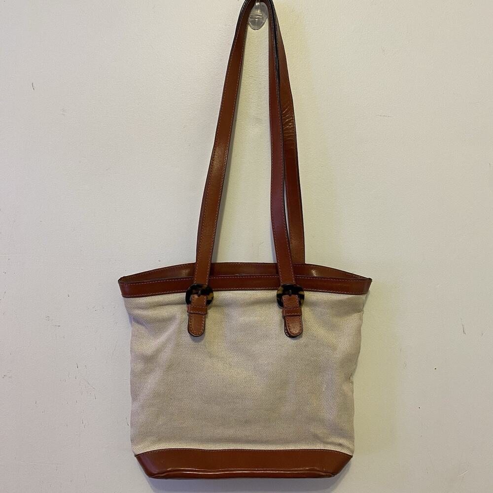 VTG Talbots Brown Genuine Leather Trim Bag Woven Satchel Shoulder Bag Handbag - Picture 5 of 6